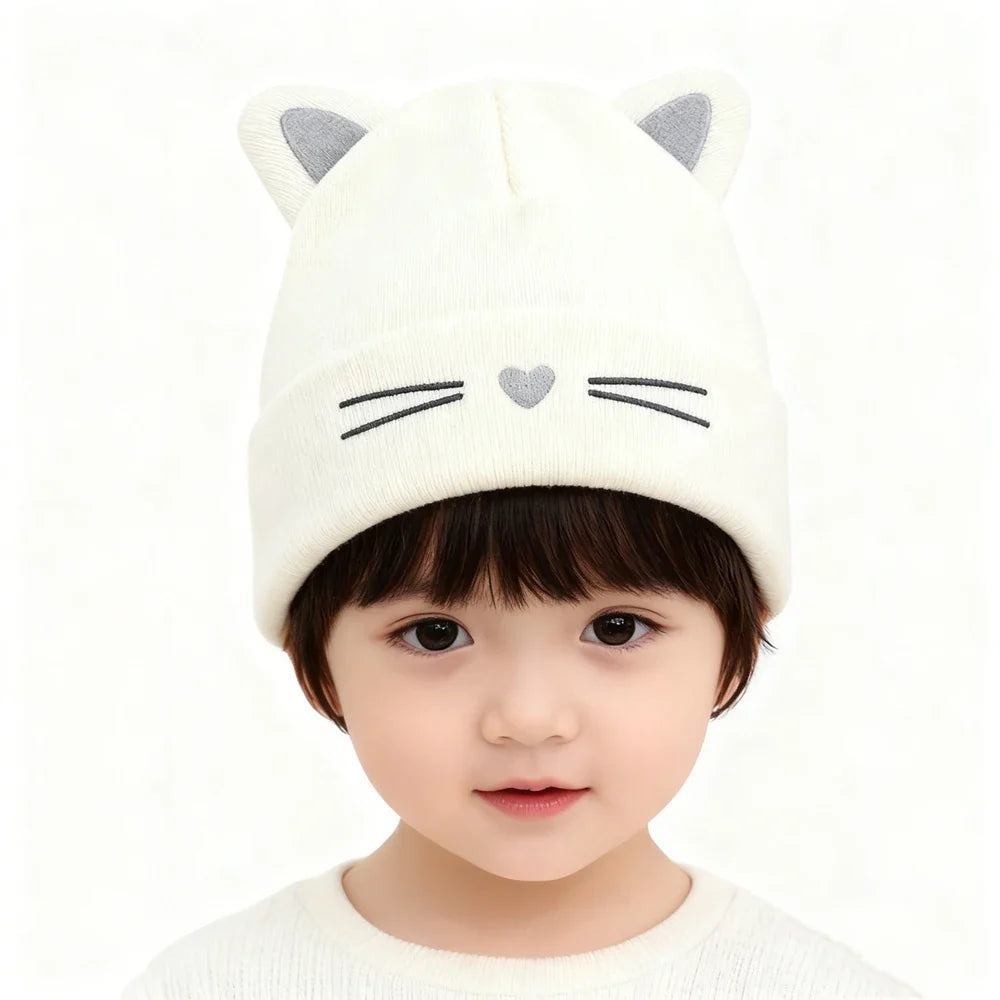Baby Cartoon Cat Ears Knitted Hat | Warm Cotton Beanie for Toddlers