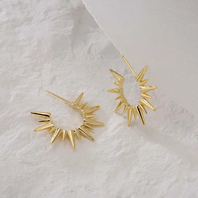 Gold Sun Stud Earrings | Punk Exaggerated Hip Hop Jewelry for Women