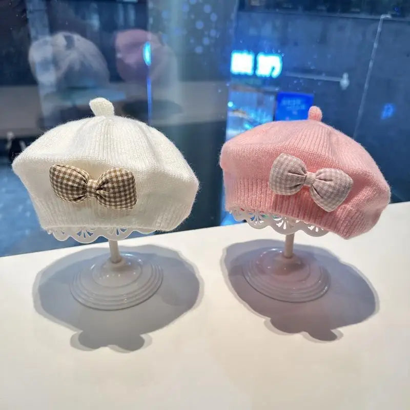 Kids Knitted Beret with Bow | Winter Hat for Baby Girls and Toddlers