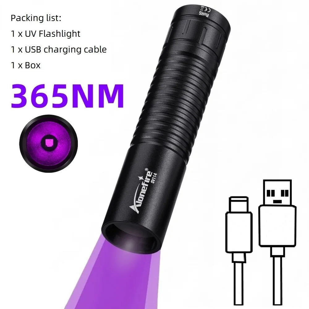 365/395nm UV Flashlight Rechargeable | Mini Ultraviolet Detection Light for Pets, Money, and More