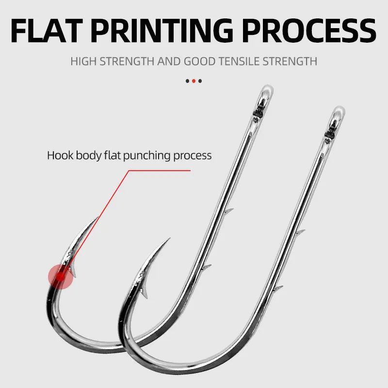 ShareShark 50-Piece High Carbon Steel Fishing Hooks with Barbed Curved Mouth | Long Shank Saltwater Hooks