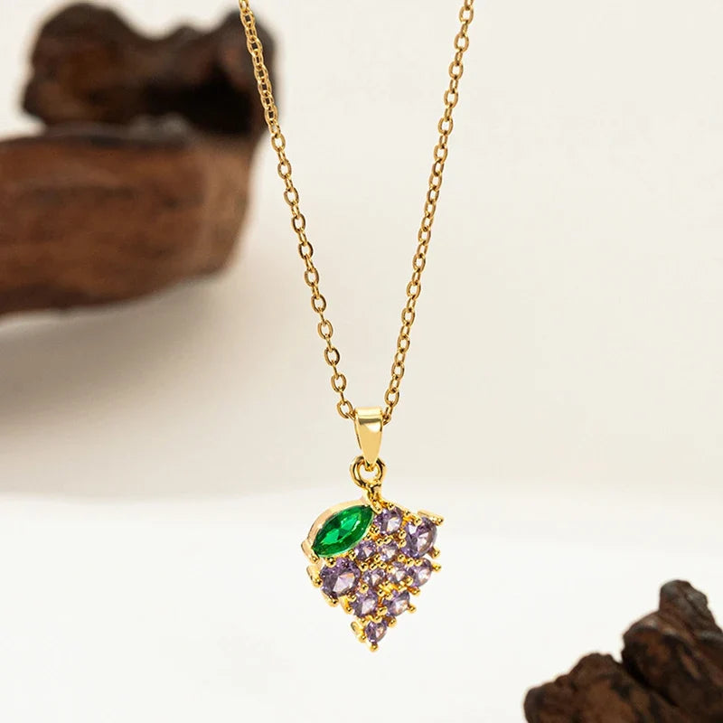 ANENJERY 316L Stainless Steel Fruit Pendant Necklace | Simple Fashion Jewelry for Women