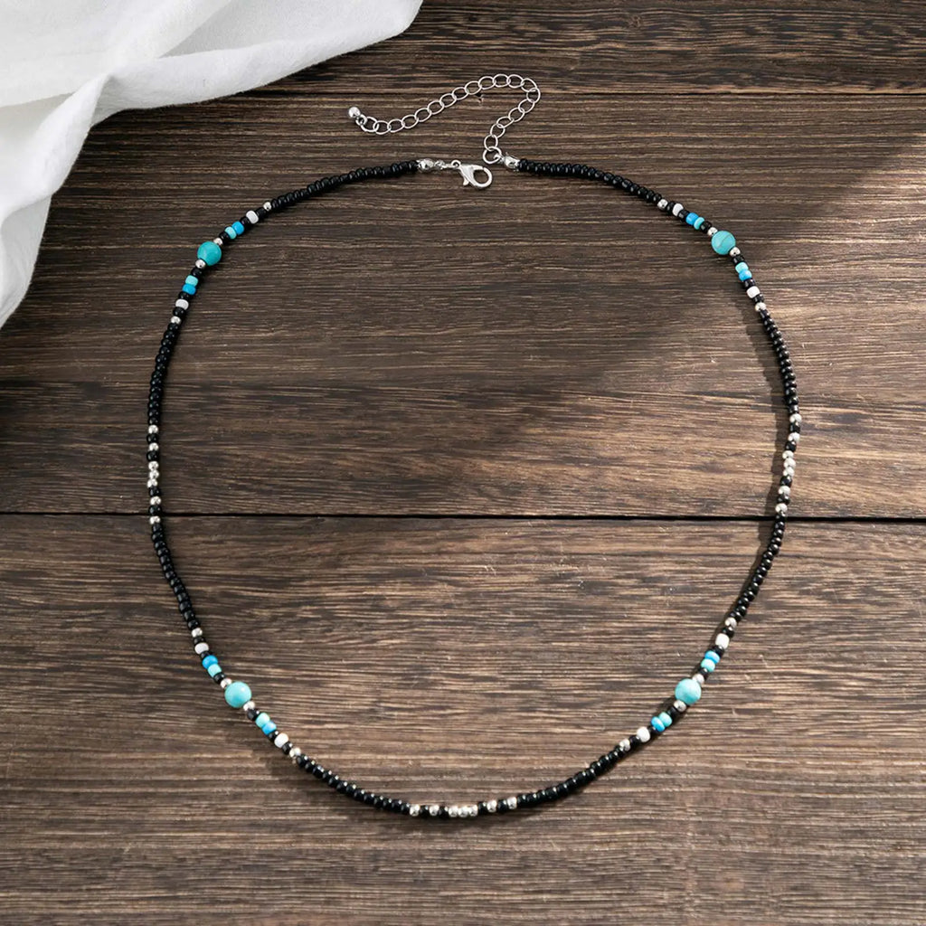 Synthetic Turquoise Necklace for Men | Natural Stone Mini Beads Summer Beach Bohemian Jewelry