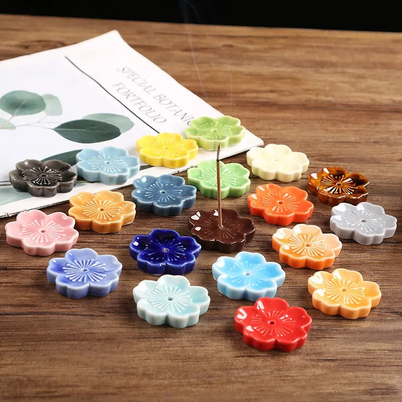 Ceramic Cherry Blossom Incense Holder | Aromatherapy Burner for Home & Office