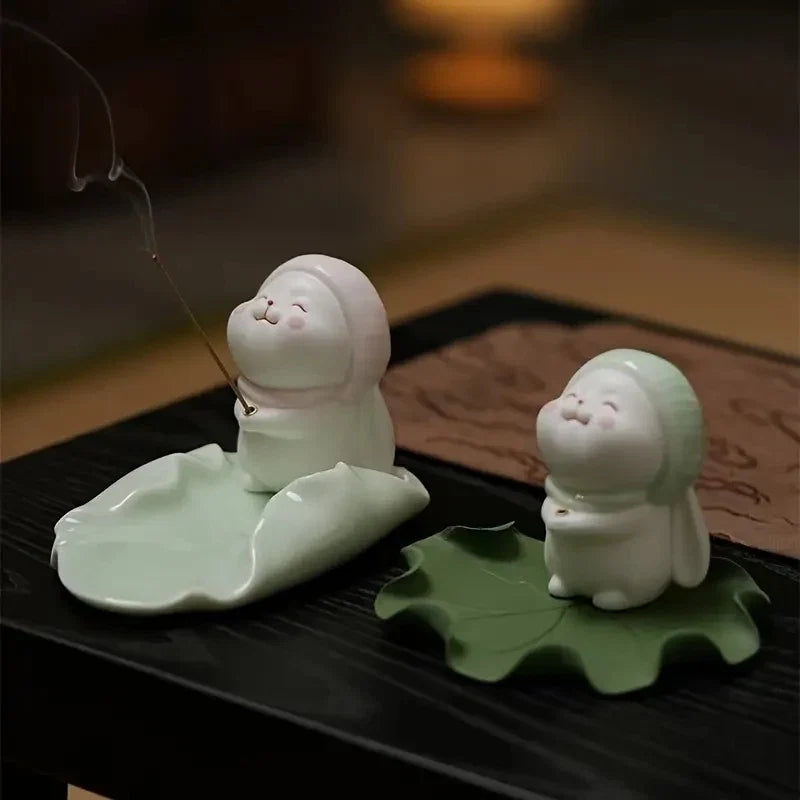 Cute Wishing Rabbit Incense Burner | Ceramic Home Fragrance Decor