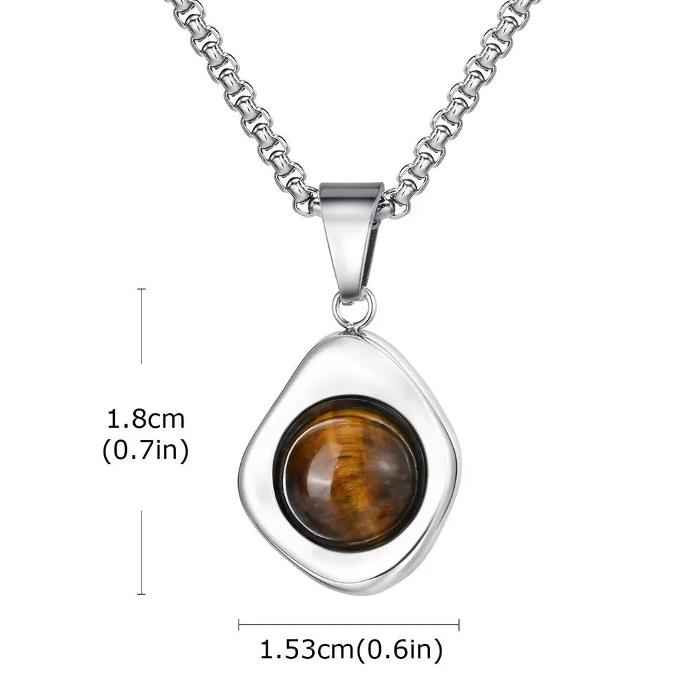Vnox Tiger Eye Stone Irregular Pendant Necklace | Stainless Steel Natural Stone Jewelry for Men