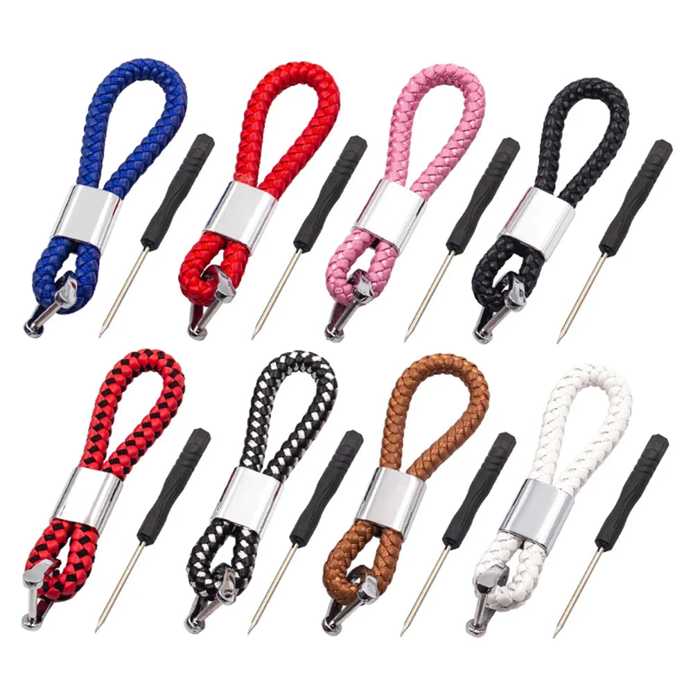 Handwoven Leather Car Keychain | Retro Horseshoe Buckle Key Ring