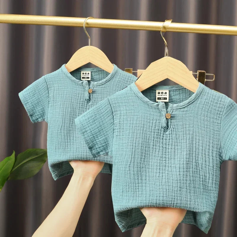 Kids Cotton Linen Long Sleeve T-Shirt | Soft Casual Top for Babies and Toddlers