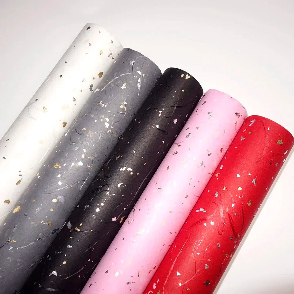 Korean Floral Wrapping Paper Set | 5 Sheets with Gold and Silver Sparkles