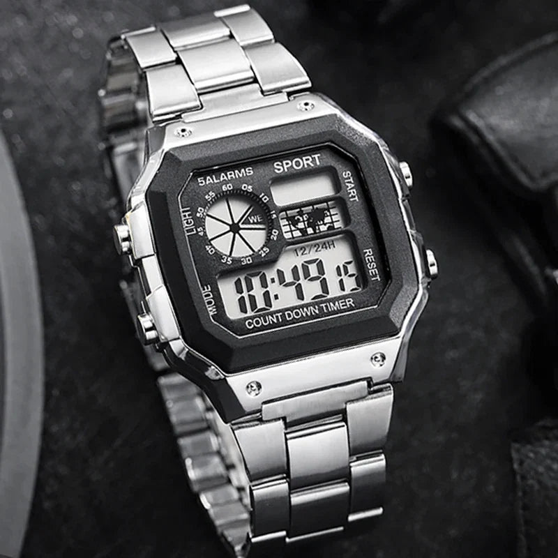 MAYZHISU Classic Men's Digital Watch | Luxury Stainless Steel Sport Watch