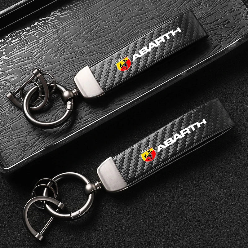 Fashion Carbon Fiber Car Keychain | Microfiber Leather Key Ring for FIAT Models