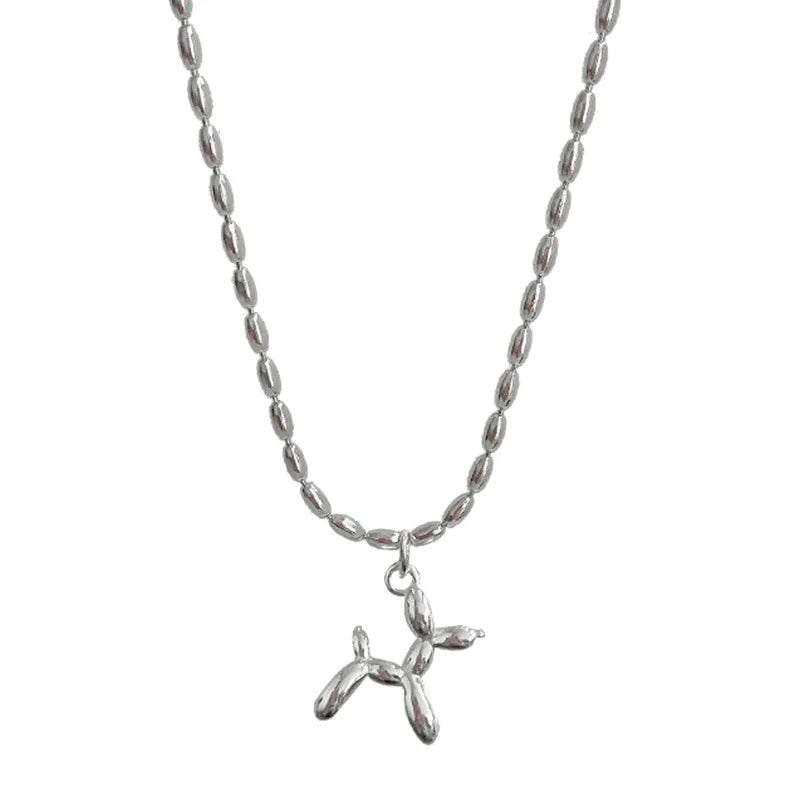 Silver Balloon Dog Pendant Necklace | Cute Animal Charm Jewelry