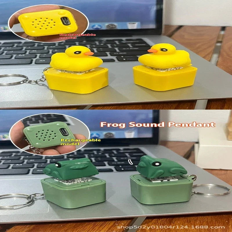 Funny Croaking Frog Duck Keychain | USB-C Rechargeable Fidget Clicker with LED Light
