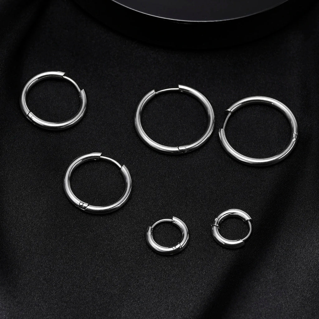 Classic Stainless Steel Hoop Earring for Men Boys | Anti Allergy Metal Huggies Earring