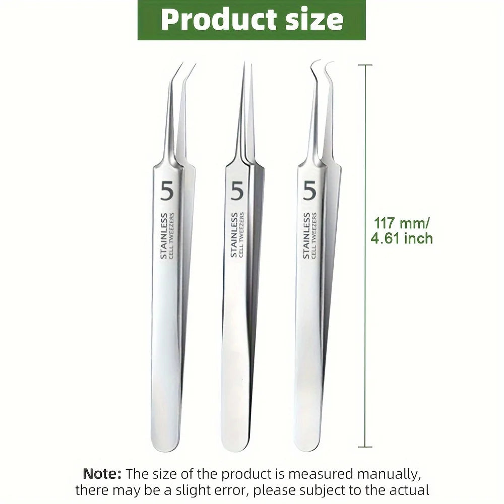 1/3pcs Extra Fine No. 5 Cellular Acne Blackhead Tweezers | Facial Beauty Tool for Skin Care
