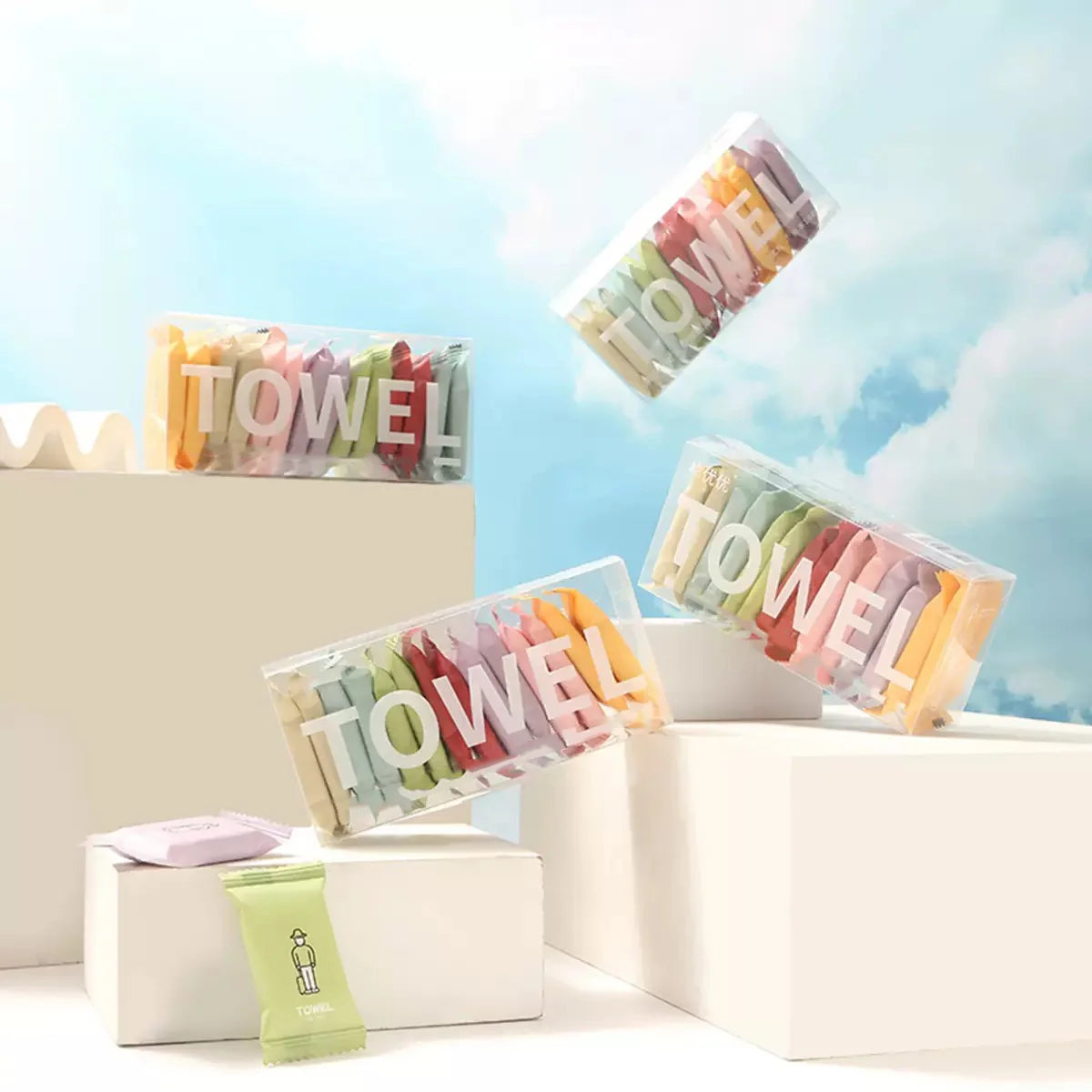 14/7PCS Disposable Compressed Towel Set | Portable Cotton Travel Towel for Face and Body