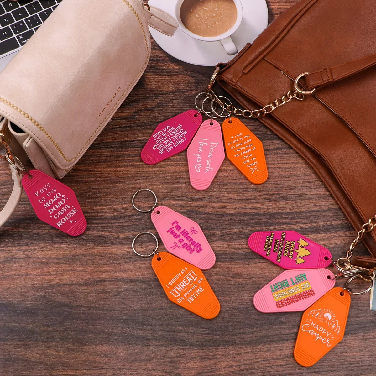 Plastic Key Chain for Keys | Pink Rhombic Key Tag Gift
