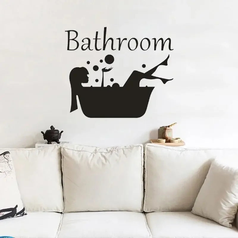 Detachable Girl and Woman Bathroom Sticker Art | Wash Room Decorative Wall Decal