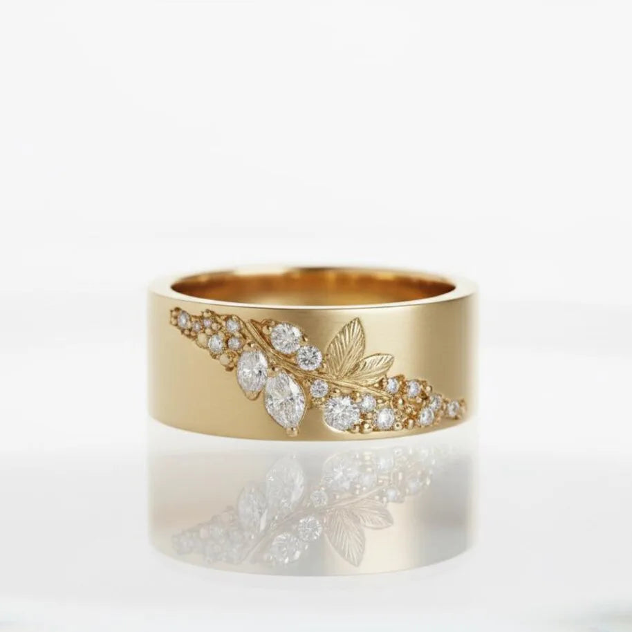 Geometric Green Stone Gold Leaf Ring | Fine Cocktail Jewelry for Women