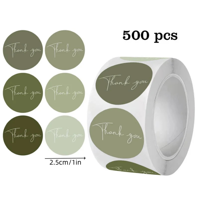 500pcs Spring Green Thank You Stickers | Round Heart Sealing Stickers for Gifts and Packaging