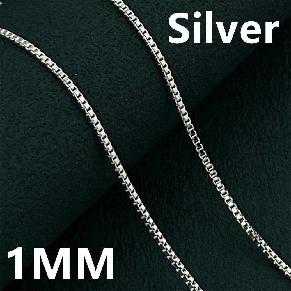 925 Sterling Silver Gold Plated Necklace | 1mm Box Chain Fine Jewelry for Women