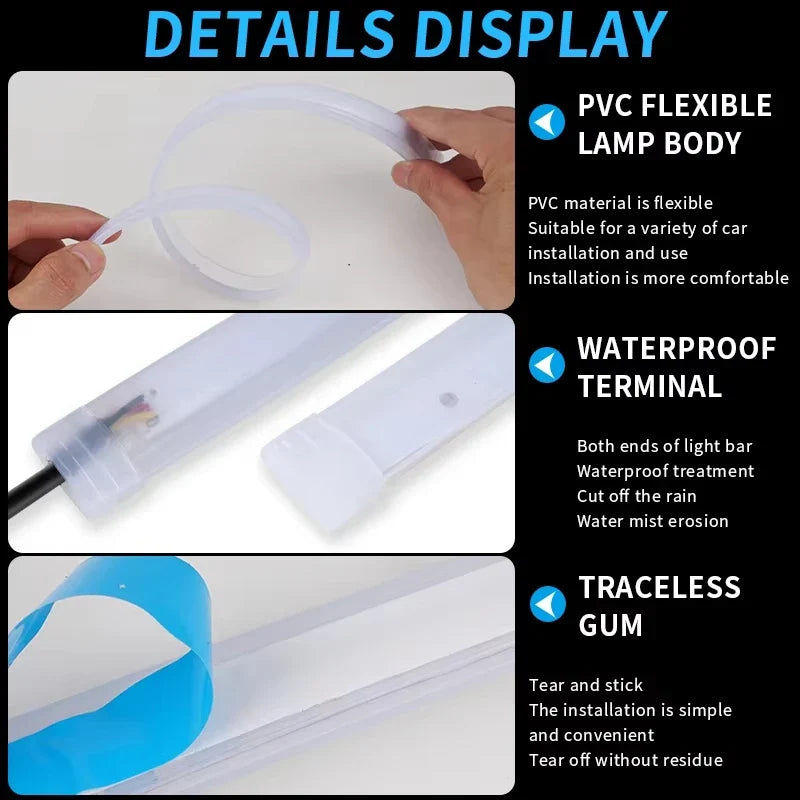 2pcs Car LED DRL Light Strip Dynamic Scan Flexible Waterproof 12V Universal | Daytime Running Lights