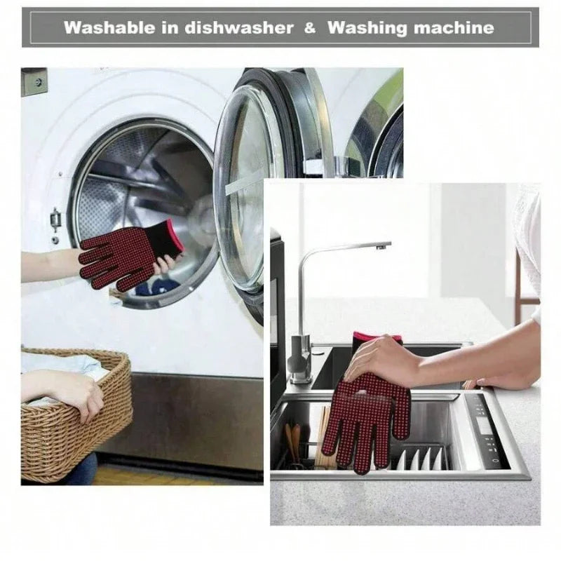 1 Pair Heat Resistant Oven Gloves | Cut Resistant Non Slip Silicone BBQ Gloves for Kitchen and Grill