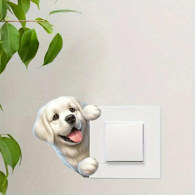 Dog Peeking Around The Corner Light Switch Wall Sticker | Cartoon Animal Decals for DIY Home Decor