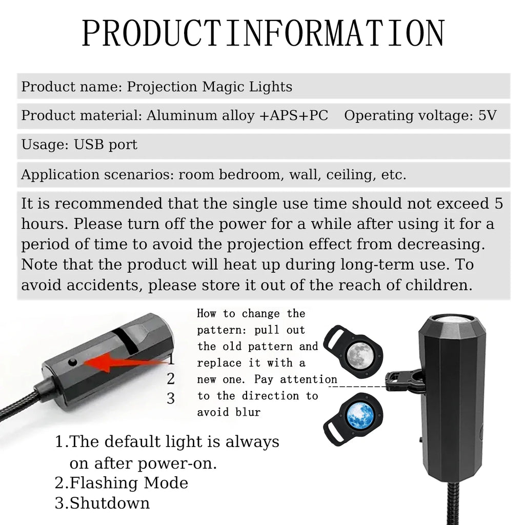LED Starry Sky Projection Night Light | Three-Color Moon Atmosphere Lamp