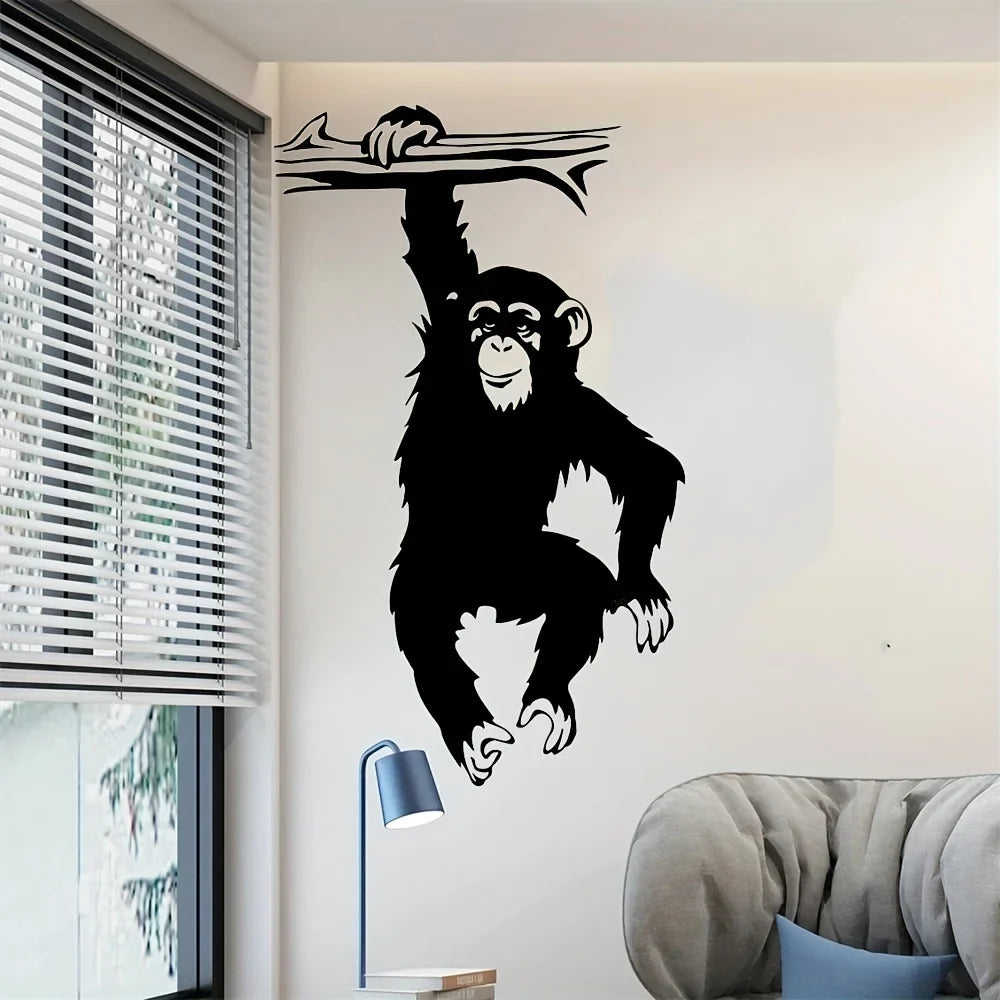 Large Funny Monkey Tree Wall Stickers | Cartoon Jungle Animal Vinyl Decal for Kids Room