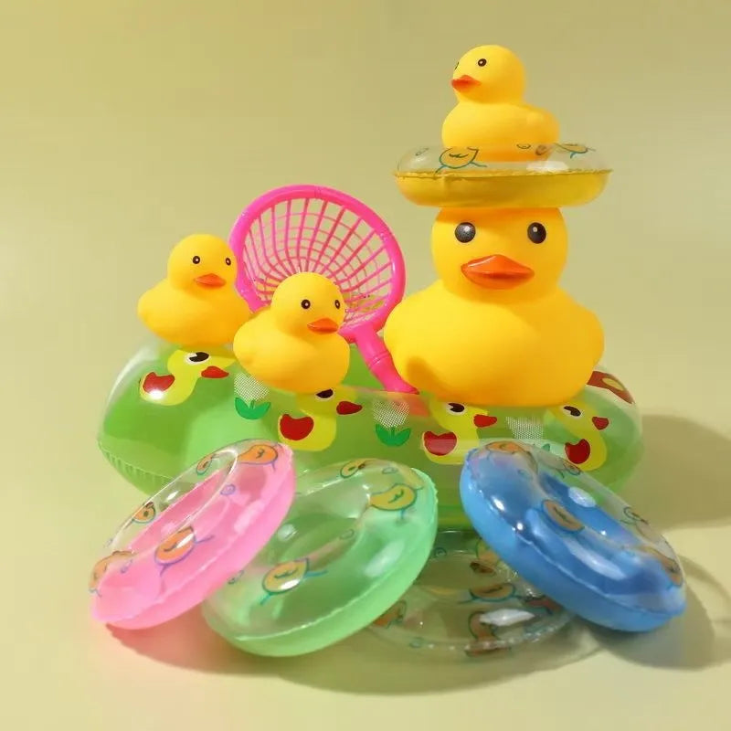 Bath Toy Set for Toddlers | Floating Duck Bath Toys with Fishing Net and Swimming Rings