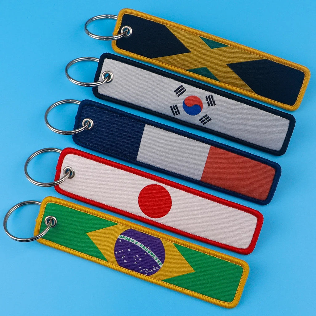 National Flags Embroidered Key Fob | Fashion Keychain Gift for Men and Women