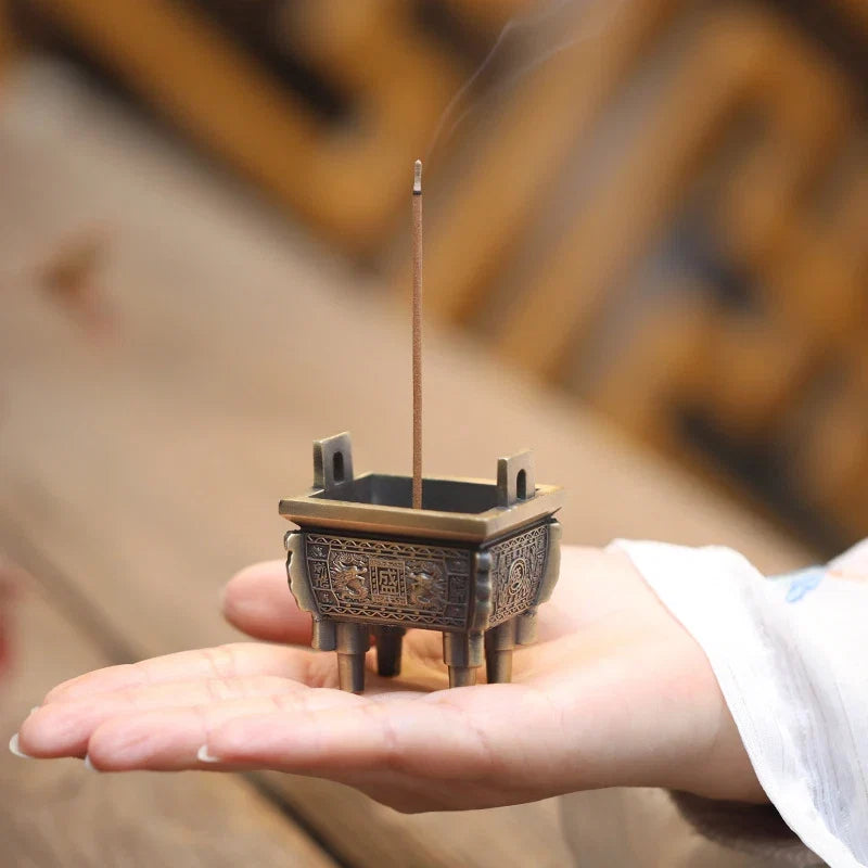 Mini Bronze Incense Burner | Chinese Retro Dragon Carving Decoration