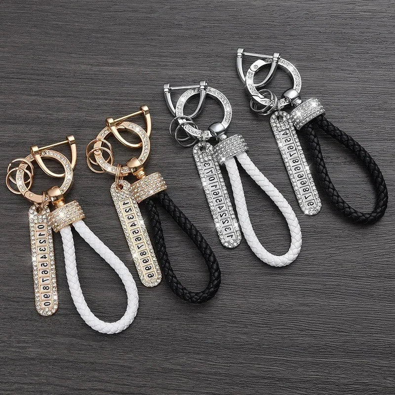 Leather Braided Keychain with Phone Number Card | Anti-Lost Car Key Holder