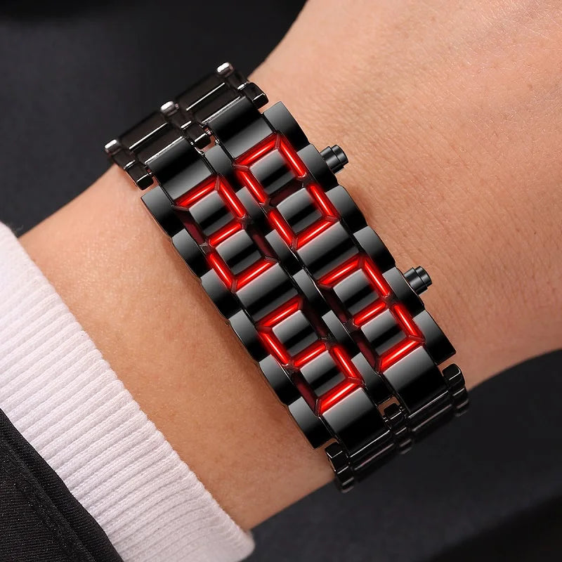 Men's Digital Lava LED Watch | Full Metal Sport Watch with Red Blue Display