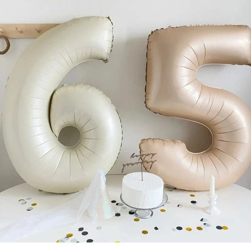 Cream Foil Number Balloons 1-9 Set | Large Digital Birthday Party Decor