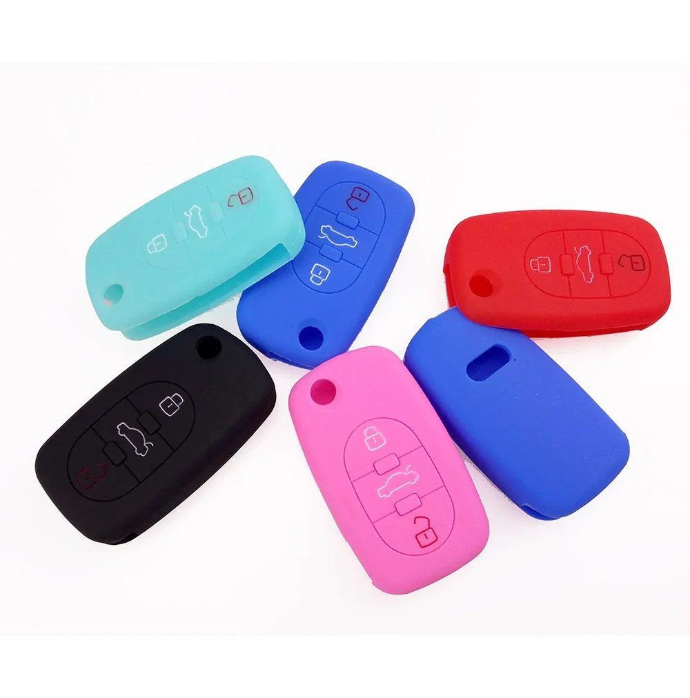 XUKEY Silicone Car Key Fob Cover Case | 3 Button Flip Remote Holder for Audi A2 A3 S3 A4 S4 A6 S6 RS6 A8 TT Allroad