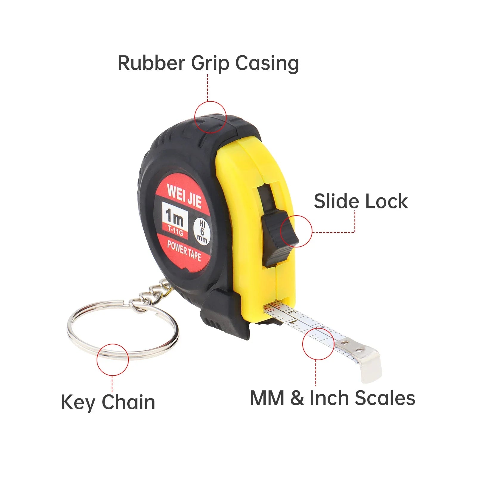 1pc/5pcs 3ft / 1m Green/Yellow Keychain Tape Measure for Quick Easy Measurements with Metric and Inch Scales, Mini Measuring Tape