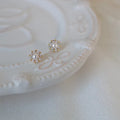 14k Gold Zircon Pearl Twist Stud Earrings | Luxury Women's Jewelry