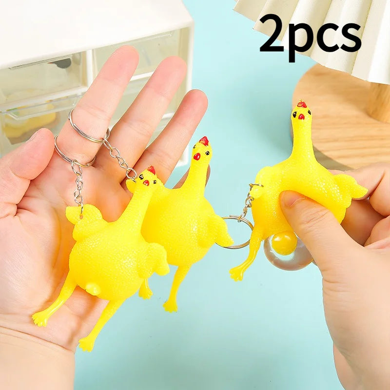 Funny Mini Chicken Keychain | Squeezable Egg-Laying Duck Toy