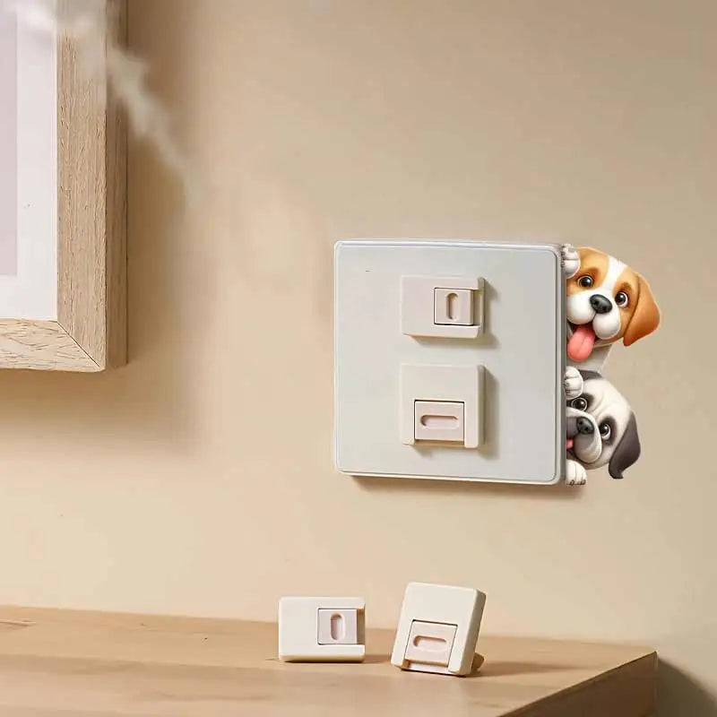 Dog Peeking Around The Corner Light Switch Wall Sticker | Cartoon Animal Decals for DIY Home Decor