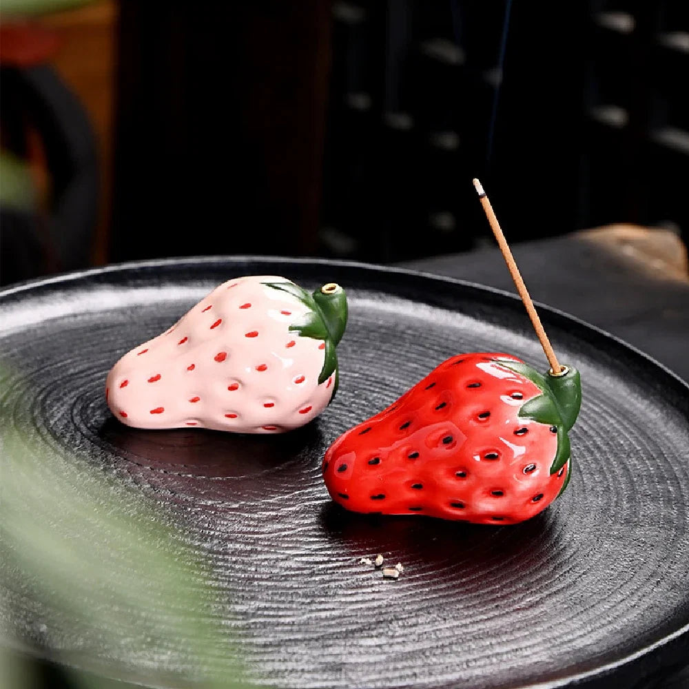 Strawberry Ceramic Incense Burner | Realistic Fruit Home Aromatherapy Decor