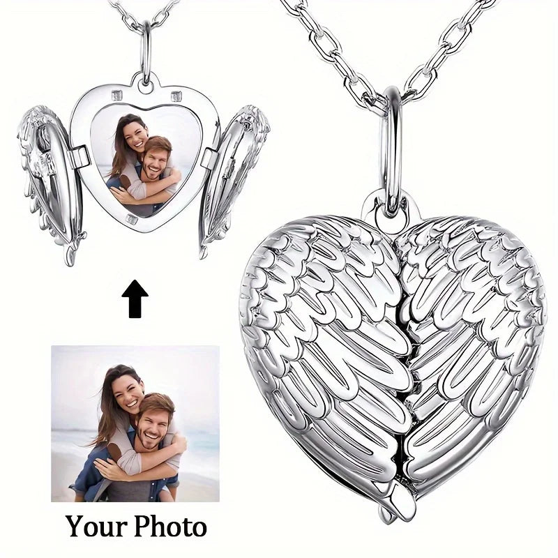 Custom Photo Pendant Necklace | Personalized Angel Wing Gift