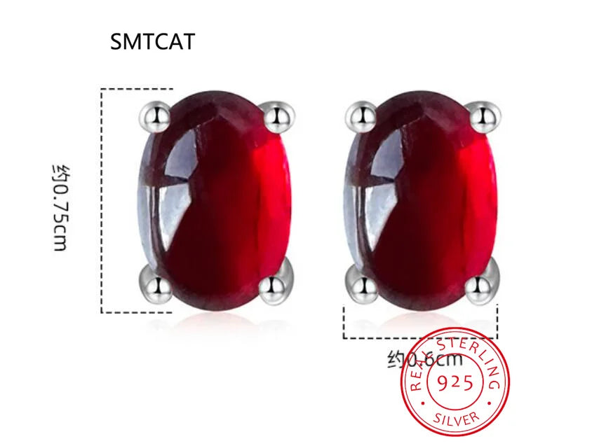 Oval Cut Red Garnet 925 Sterling Silver Stud Earrings | Women's Fashion Gemstone Jewelry