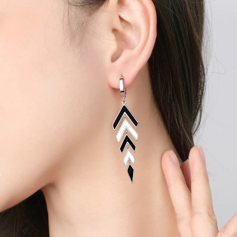 Women's 925 Sterling Silver Black & White Zircon Pendant Earrings Set | Fine Jewelry Gift