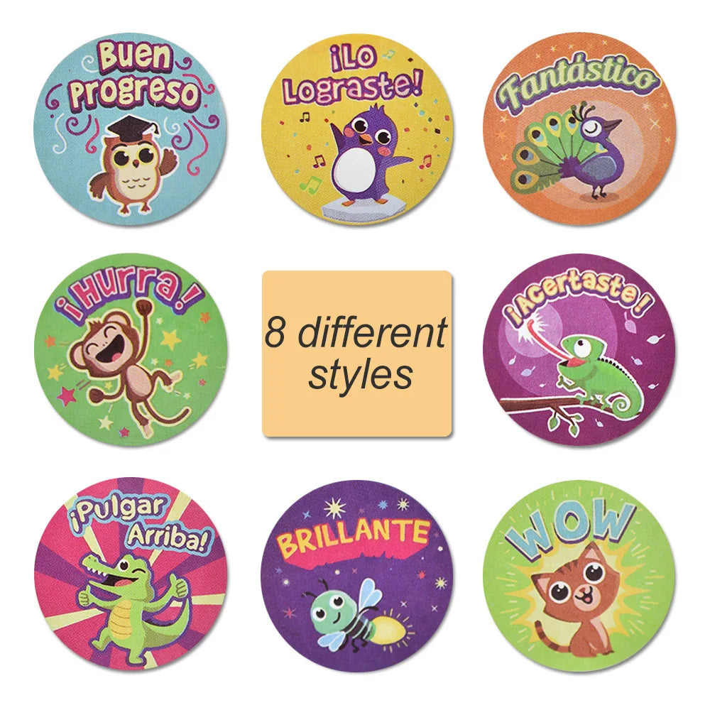 Animal Cartoon Stickers for Kids | Spanish Reward Stickers for Teachers