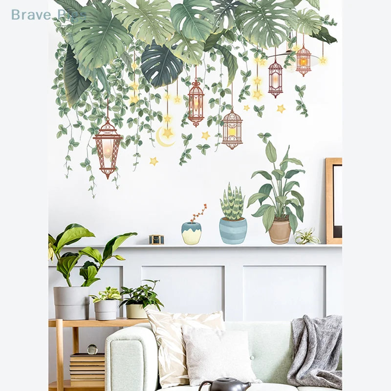 Green Leaves Wall Stickers | Tropical Vinyl Decals for Home Decor