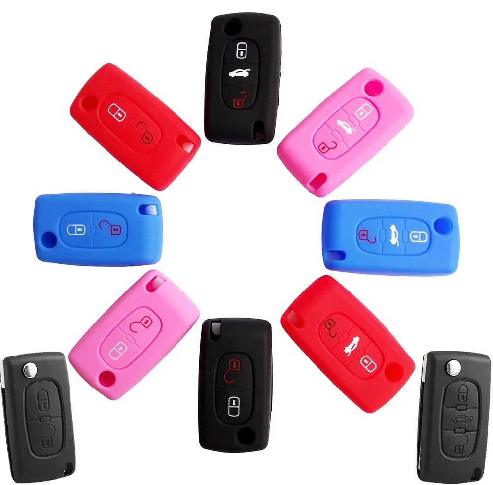 XUKEY Silicone Key Cover Case Fob Holder for Citroen Peugeot Cars | 2/3 Button Flip Key Protector