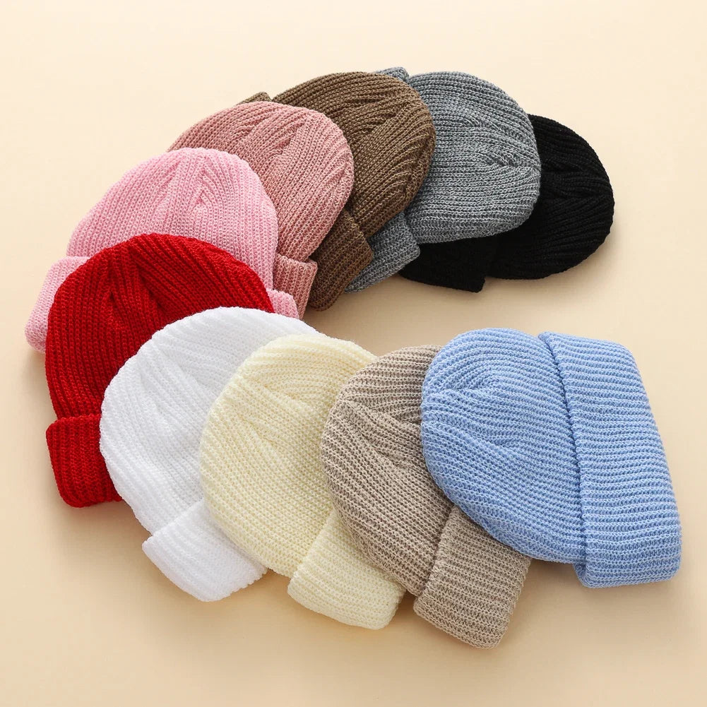 Baby Knitted Turban Hat for Boys Girls | Solid Color Winter Beanie