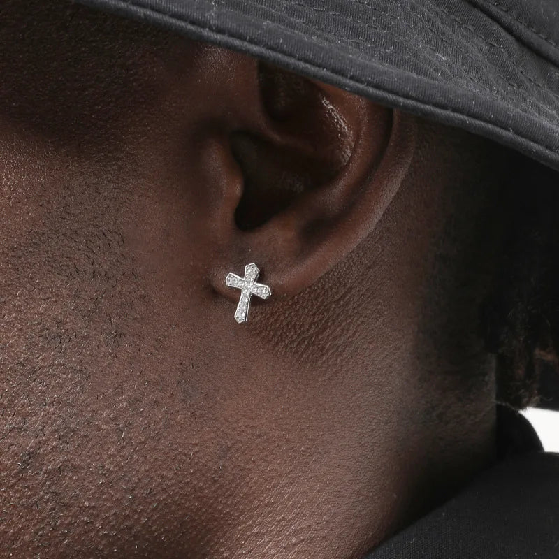 Korean Sliver Color Zircon Cross-Shape Drop Earrings | Punk Hip Hop Crystal Pendant Earrings